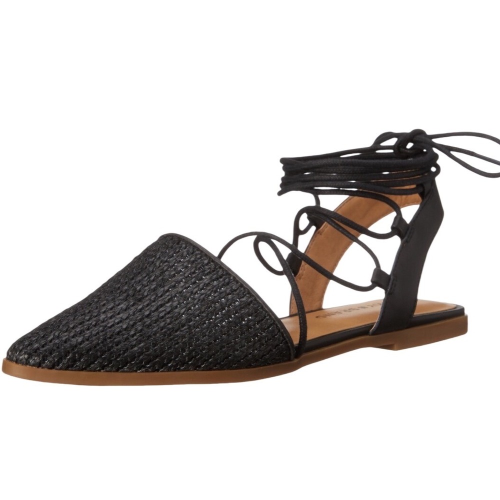 Lucky Brand Black Woven Pointed Toe D'Orsay Flats Sandals Women's Size 8.5